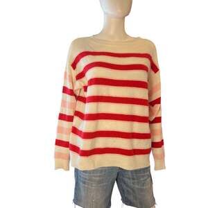 FRNCH La Maille Super Soft Red Pink Striped Pullover Sweater Size M/L